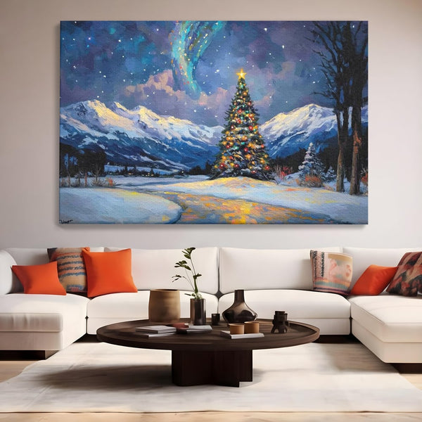 Tablou Canvas Premium LuxCanva® D1010, Noapte Inzapezita , Brad, Impodobit, Luminite, Noapte, Natura, Living Room, Culori vibrante