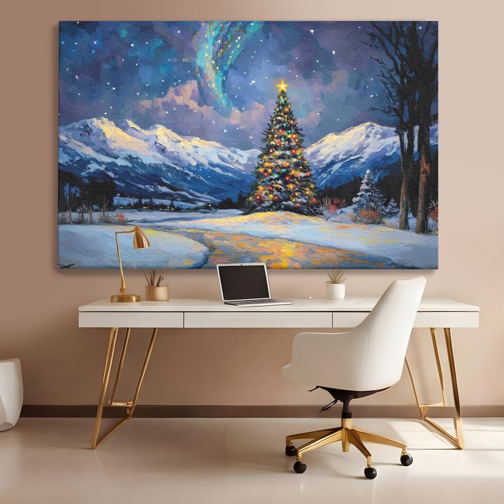 Tablou Canvas Premium LuxCanva® D1010, Noapte Inzapezita , Brad, Impodobit, Luminite, Noapte, Natura, Living Room, Culori vibrante