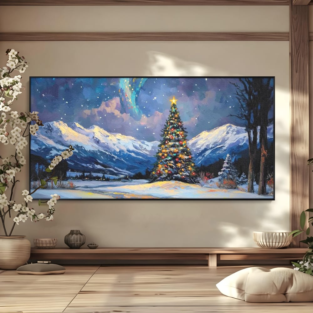 Tablou Canvas Premium LuxCanva® D1010, Noapte Inzapezita , Brad, Impodobit, Luminite, Noapte, Natura, Living Room, Culori vibrante