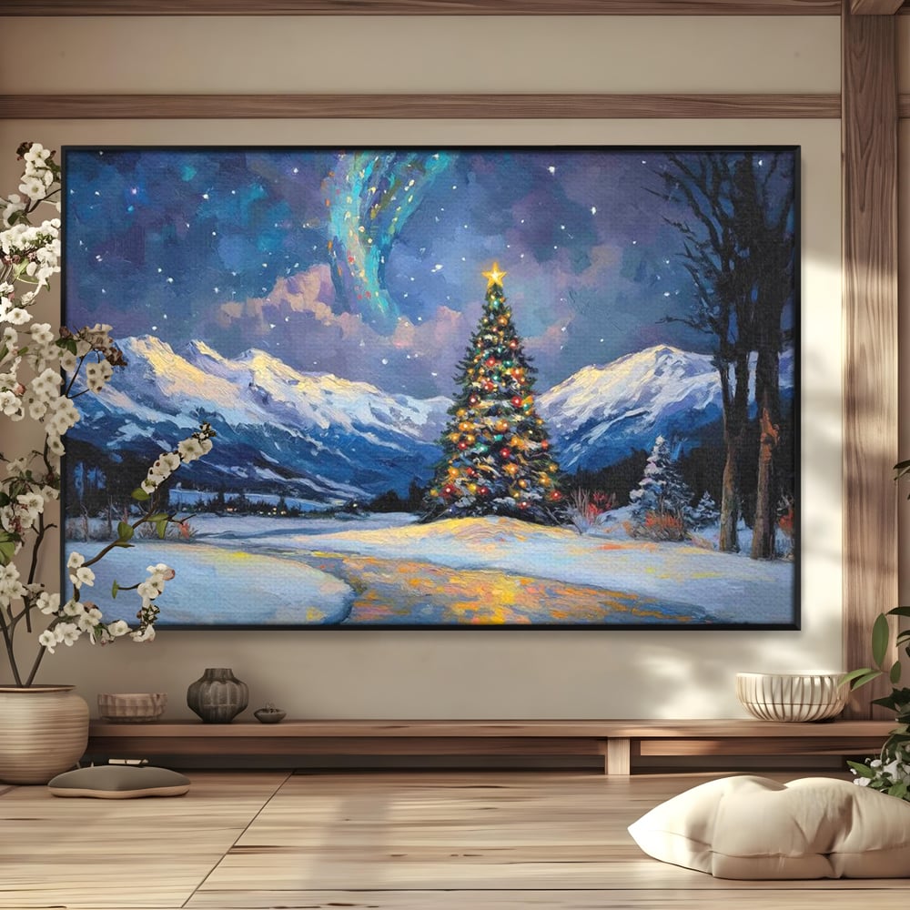 Tablou Canvas Premium LuxCanva® D1010, Noapte Inzapezita , Brad, Impodobit, Luminite, Noapte, Natura, Living Room, Culori vibrante