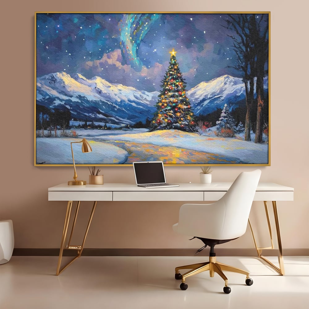 Tablou Canvas Premium LuxCanva® D1010, Noapte Inzapezita , Brad, Impodobit, Luminite, Noapte, Natura, Living Room, Culori vibrante