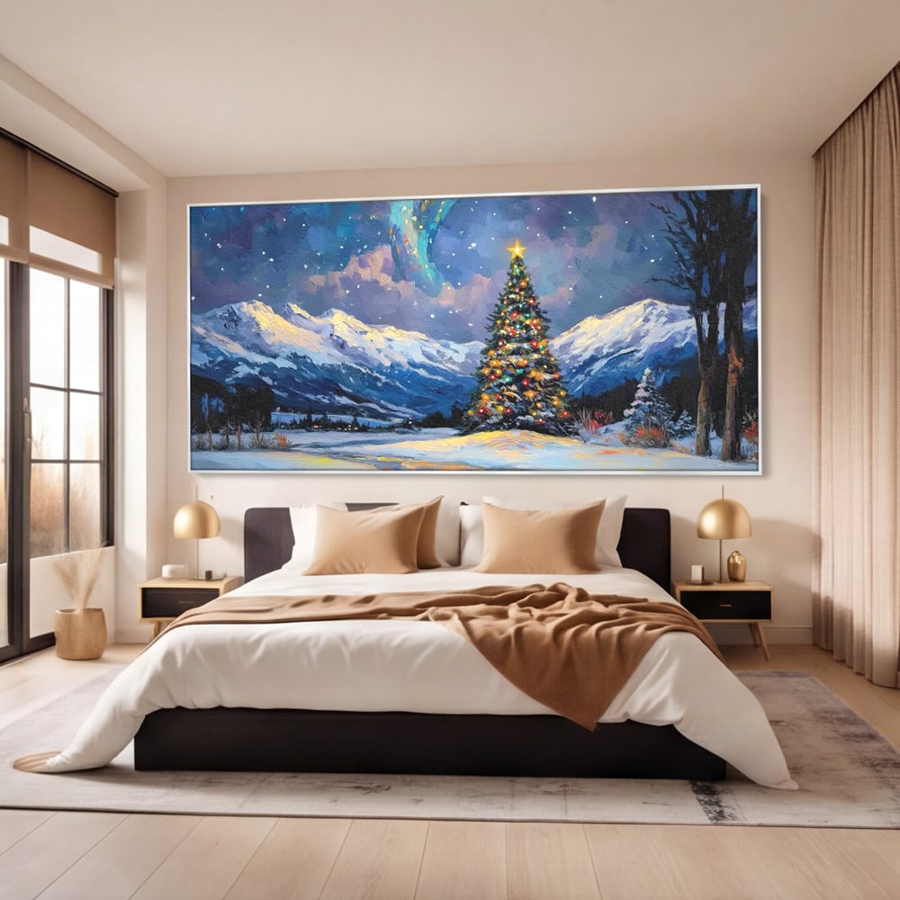 Tablou Canvas Premium LuxCanva® D1010, Noapte Inzapezita , Brad, Impodobit, Luminite, Noapte, Natura, Living Room, Culori vibrante