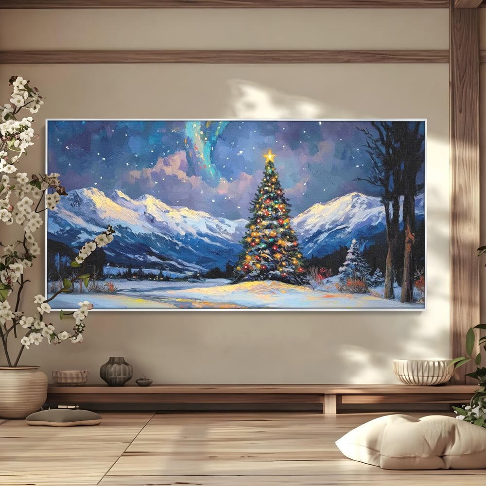 Tablou Canvas Premium LuxCanva® D1010, Noapte Inzapezita , Brad, Impodobit, Luminite, Noapte, Natura, Living Room, Culori vibrante