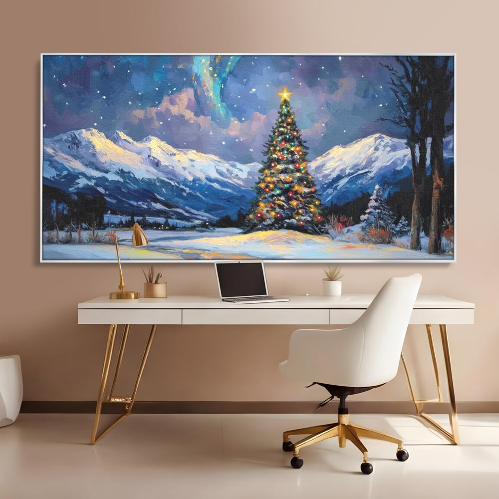 Tablou Canvas Premium LuxCanva® D1010, Noapte Inzapezita , Brad, Impodobit, Luminite, Noapte, Natura, Living Room, Culori vibrante