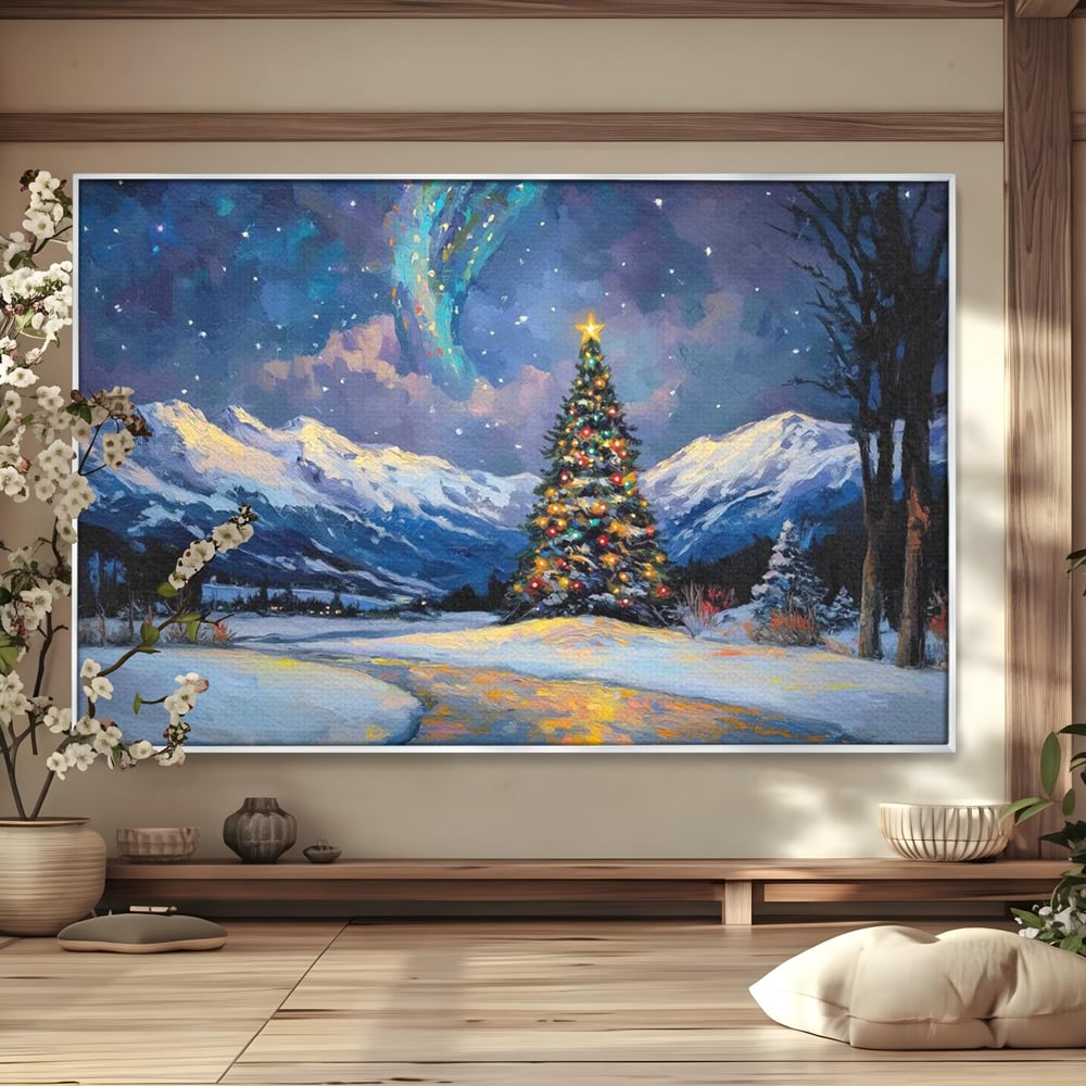 Tablou Canvas Premium LuxCanva® D1010, Noapte Inzapezita , Brad, Impodobit, Luminite, Noapte, Natura, Living Room, Culori vibrante