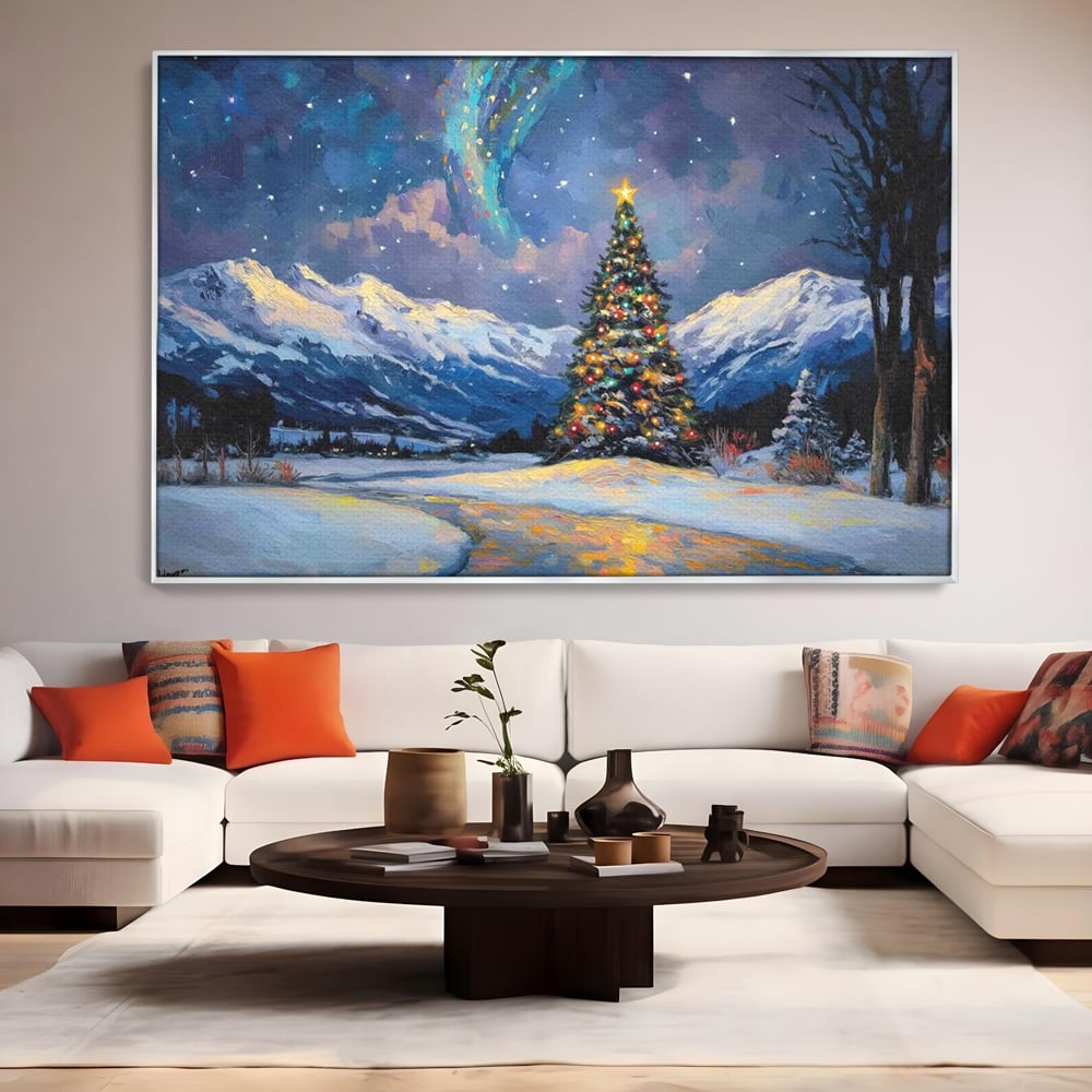 Tablou Canvas Premium LuxCanva® D1010, Noapte Inzapezita , Brad, Impodobit, Luminite, Noapte, Natura, Living Room, Culori vibrante