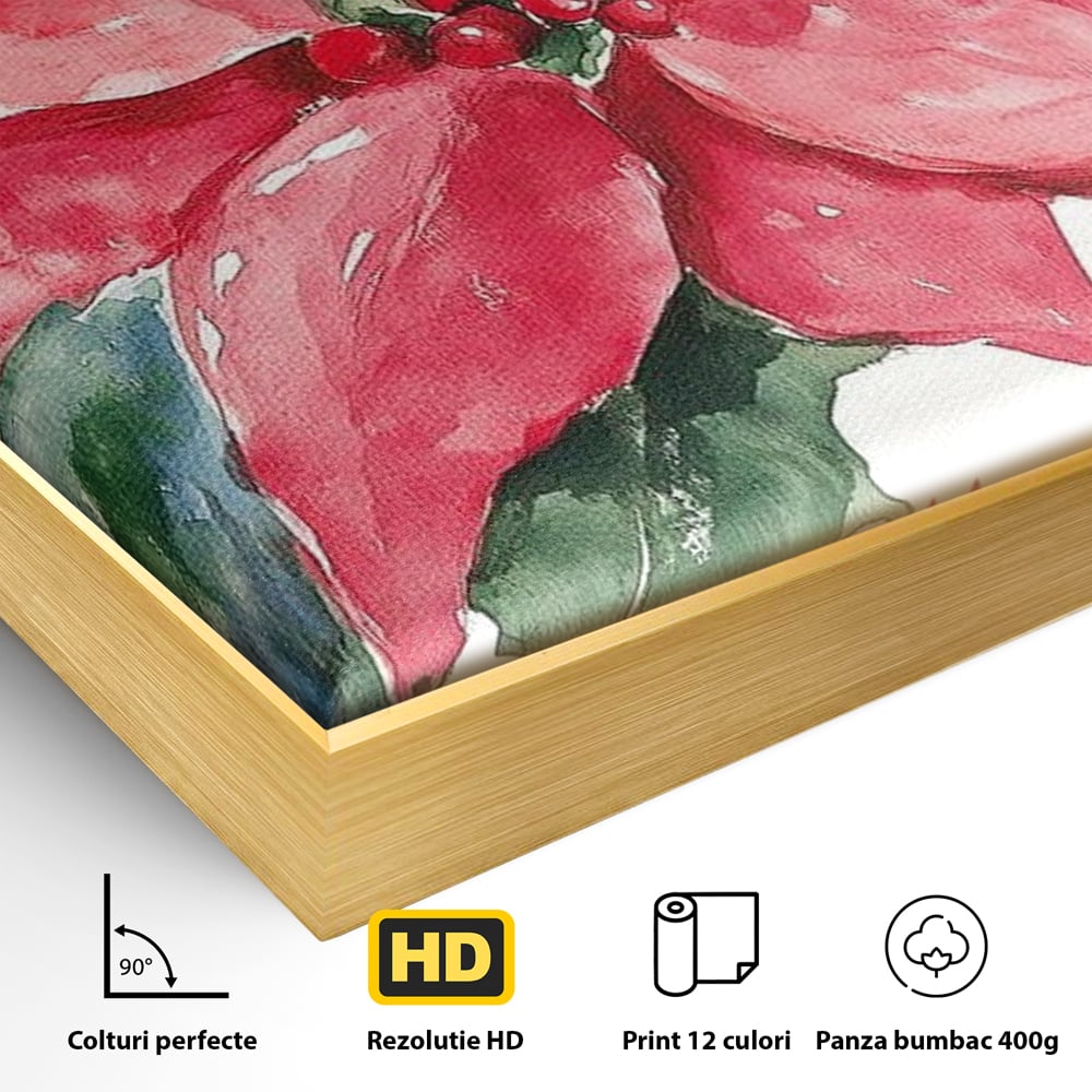 Tablou Canvas Premium LuxCanva® D1011, Sarbatoare Infloritoare , Ghiveci, Floare, Craciunita, Petale, Natura, Living Room, Culori vibrante