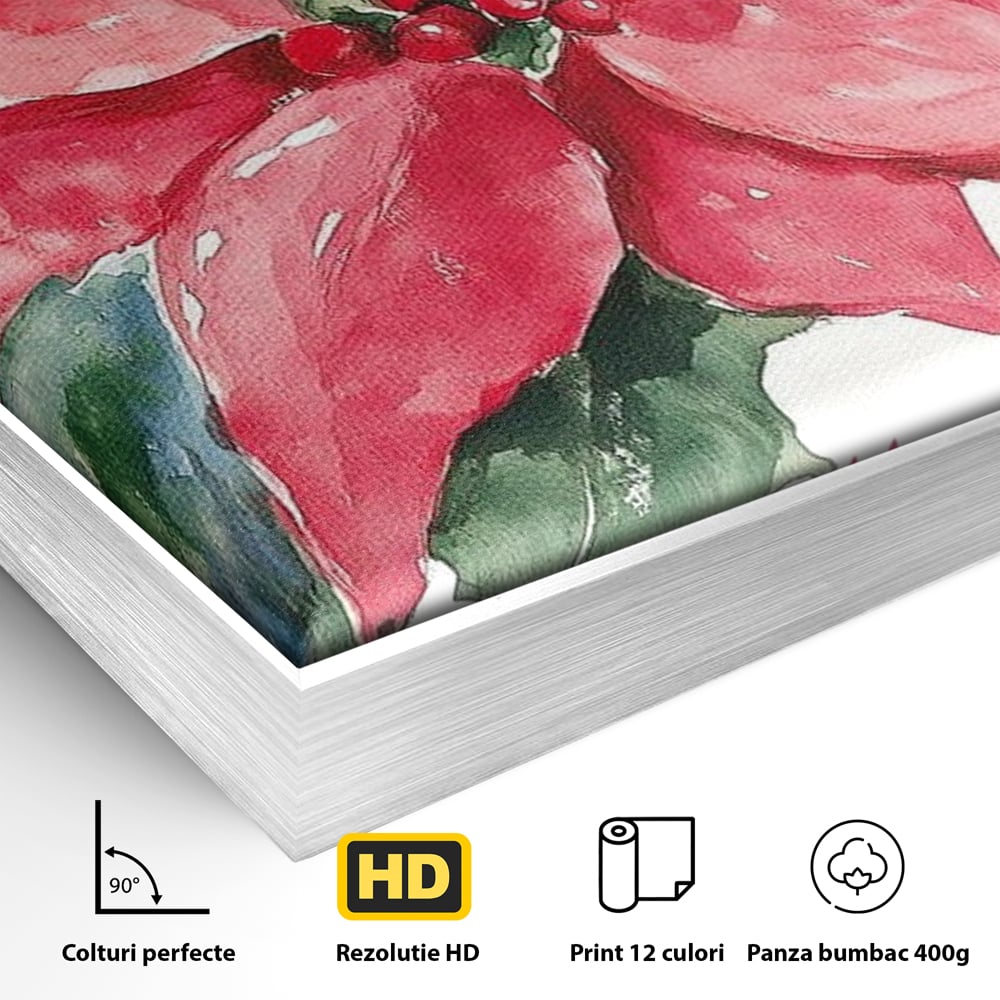 Tablou Canvas Premium LuxCanva® D1011, Sarbatoare Infloritoare , Ghiveci, Floare, Craciunita, Petale, Natura, Living Room, Culori vibrante