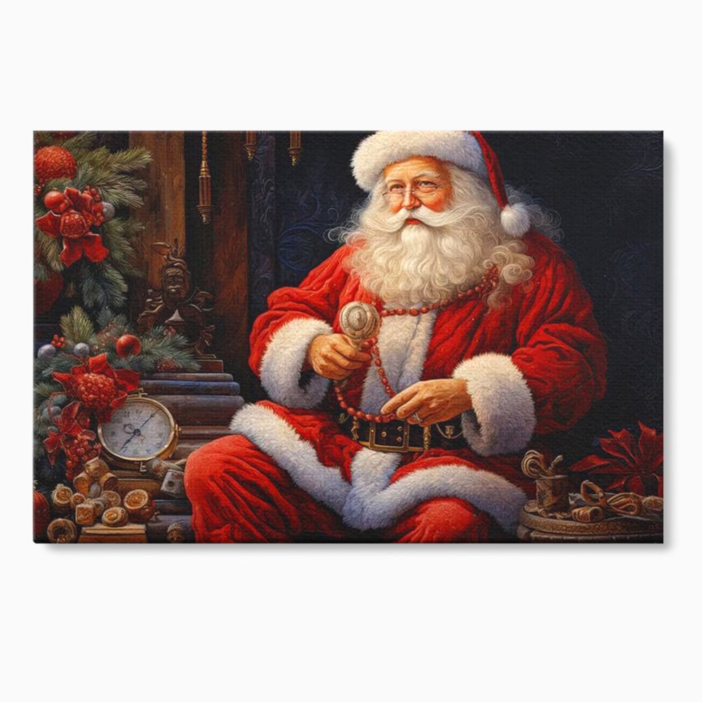 Tablou Canvas Premium LuxCanva® D1012, Minunatul Mos Craciun , Brad, Costum, Catifea, Santa, Magie, Living Room, Culori vibrante