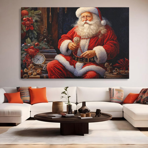 Tablou Canvas Premium LuxCanva® D1012, Minunatul Mos Craciun , Brad, Costum, Catifea, Santa, Magie, Living Room, Culori vibrante