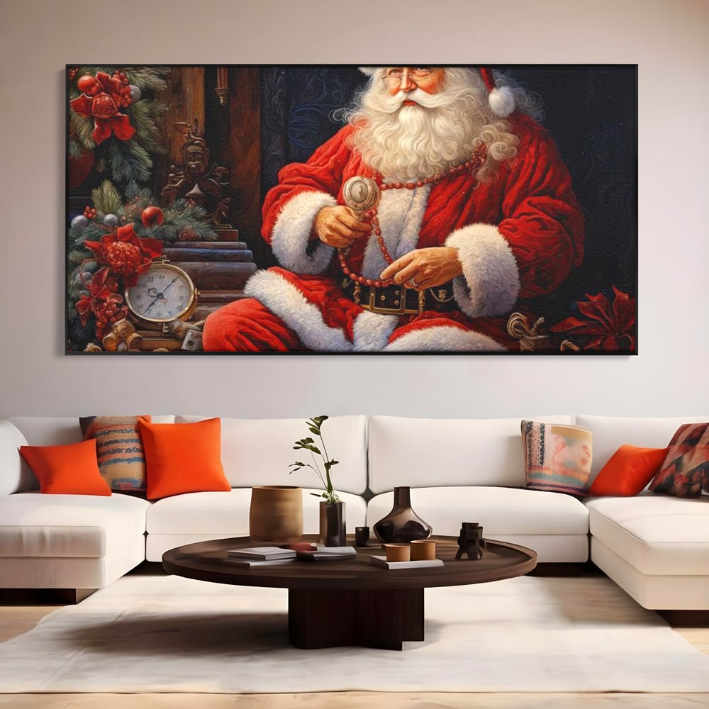 Tablou Canvas Premium LuxCanva® D1012, Minunatul Mos Craciun , Brad, Costum, Catifea, Santa, Magie, Living Room, Culori vibrante