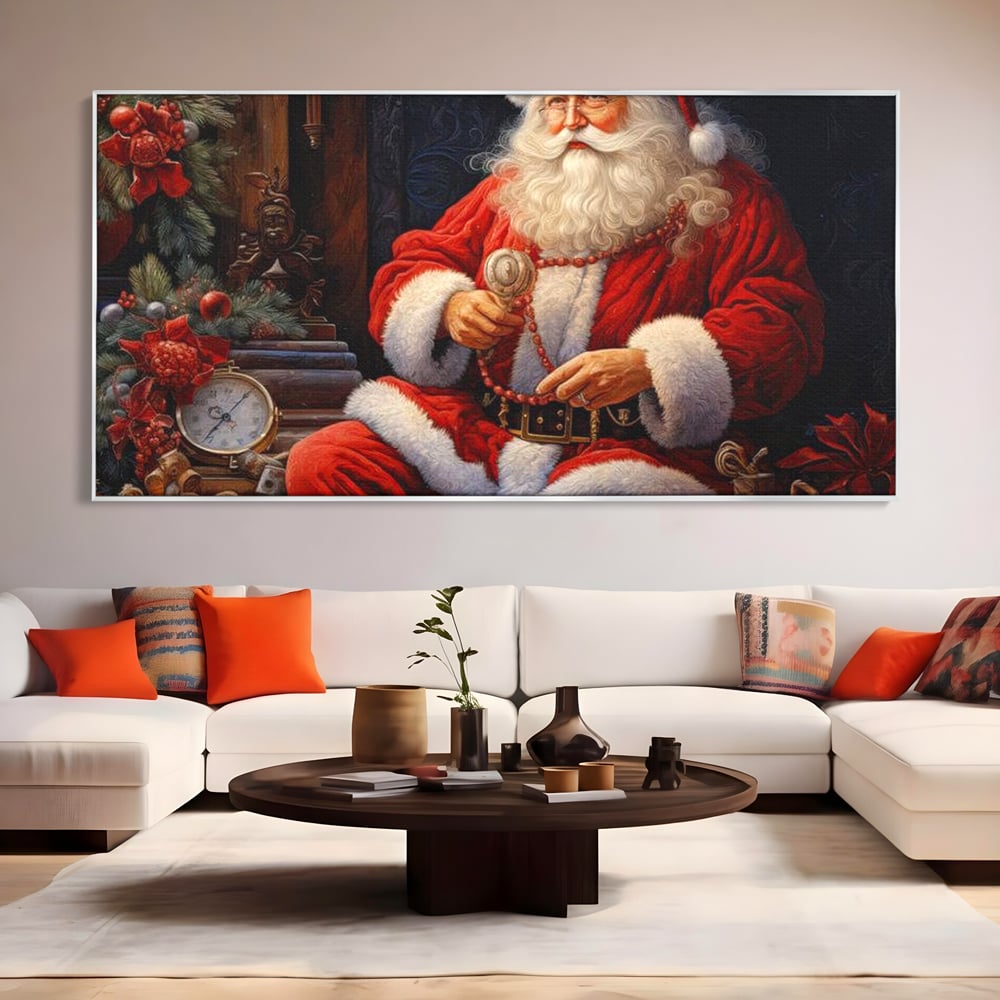 Tablou Canvas Premium LuxCanva® D1012, Minunatul Mos Craciun , Brad, Costum, Catifea, Santa, Magie, Living Room, Culori vibrante