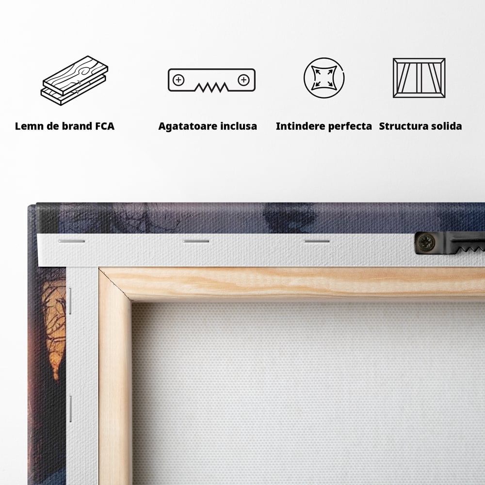 Tablou Canvas Premium LuxCanva® D1013, Cabana din Povesti , Cabana, Lemn, Apus, Mister, Magie, Living Room, Culori vibrante