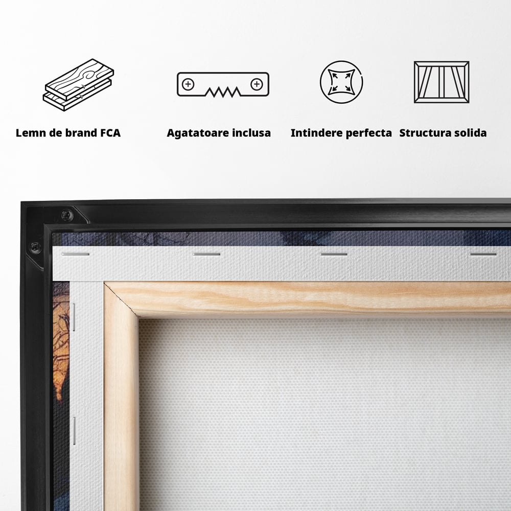 Tablou Canvas Premium LuxCanva® D1013, Cabana din Povesti , Cabana, Lemn, Apus, Mister, Magie, Living Room, Culori vibrante