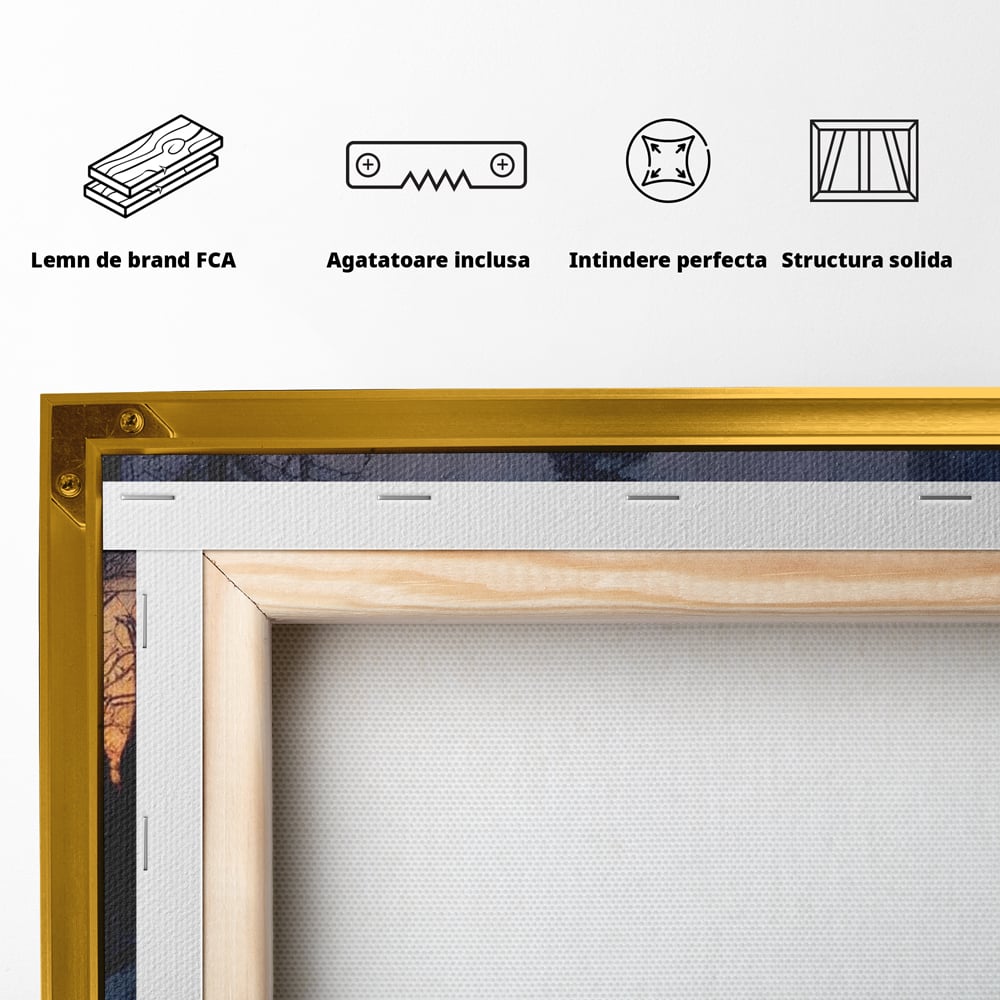 Tablou Canvas Premium LuxCanva® D1013, Cabana din Povesti , Cabana, Lemn, Apus, Mister, Magie, Living Room, Culori vibrante