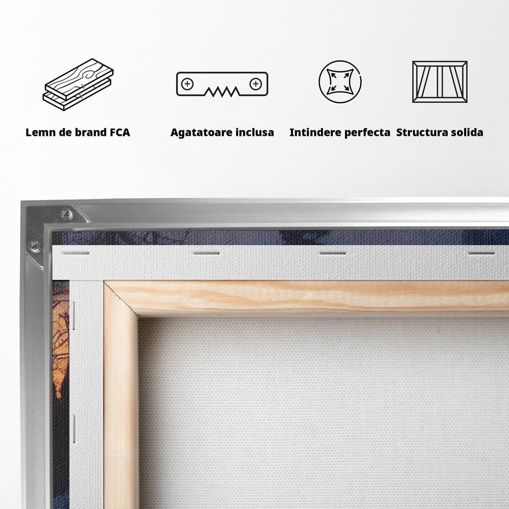 Tablou Canvas Premium LuxCanva® D1013, Cabana din Povesti , Cabana, Lemn, Apus, Mister, Magie, Living Room, Culori vibrante
