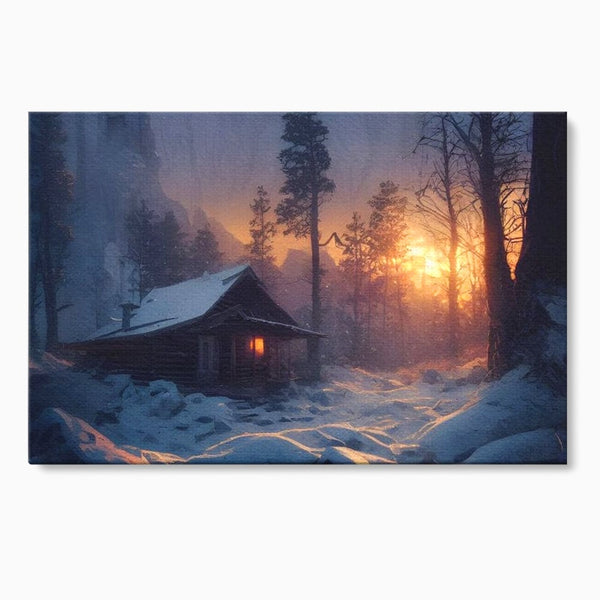 Tablou Canvas Premium LuxCanva® D1013, Cabana din Povesti , Cabana, Lemn, Apus, Mister, Magie, Living Room, Culori vibrante