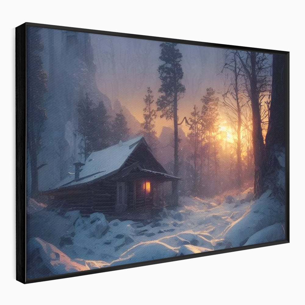 Tablou Canvas Premium LuxCanva® D1013, Cabana din Povesti , Cabana, Lemn, Apus, Mister, Magie, Living Room, Culori vibrante