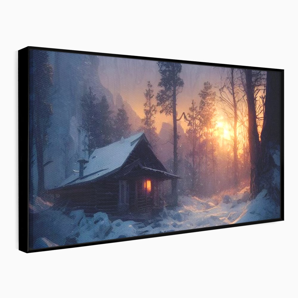 Tablou Canvas Premium LuxCanva® D1013, Cabana din Povesti , Cabana, Lemn, Apus, Mister, Magie, Living Room, Culori vibrante
