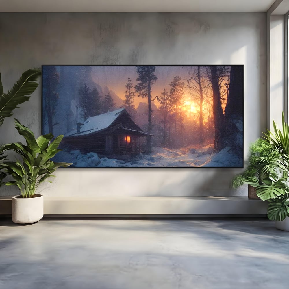 Tablou Canvas Premium LuxCanva® D1013, Cabana din Povesti , Cabana, Lemn, Apus, Mister, Magie, Living Room, Culori vibrante