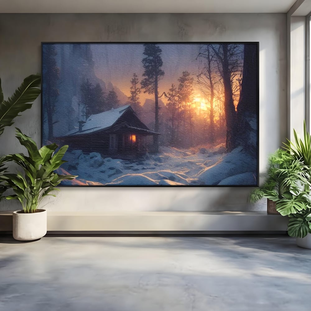 Tablou Canvas Premium LuxCanva® D1013, Cabana din Povesti , Cabana, Lemn, Apus, Mister, Magie, Living Room, Culori vibrante