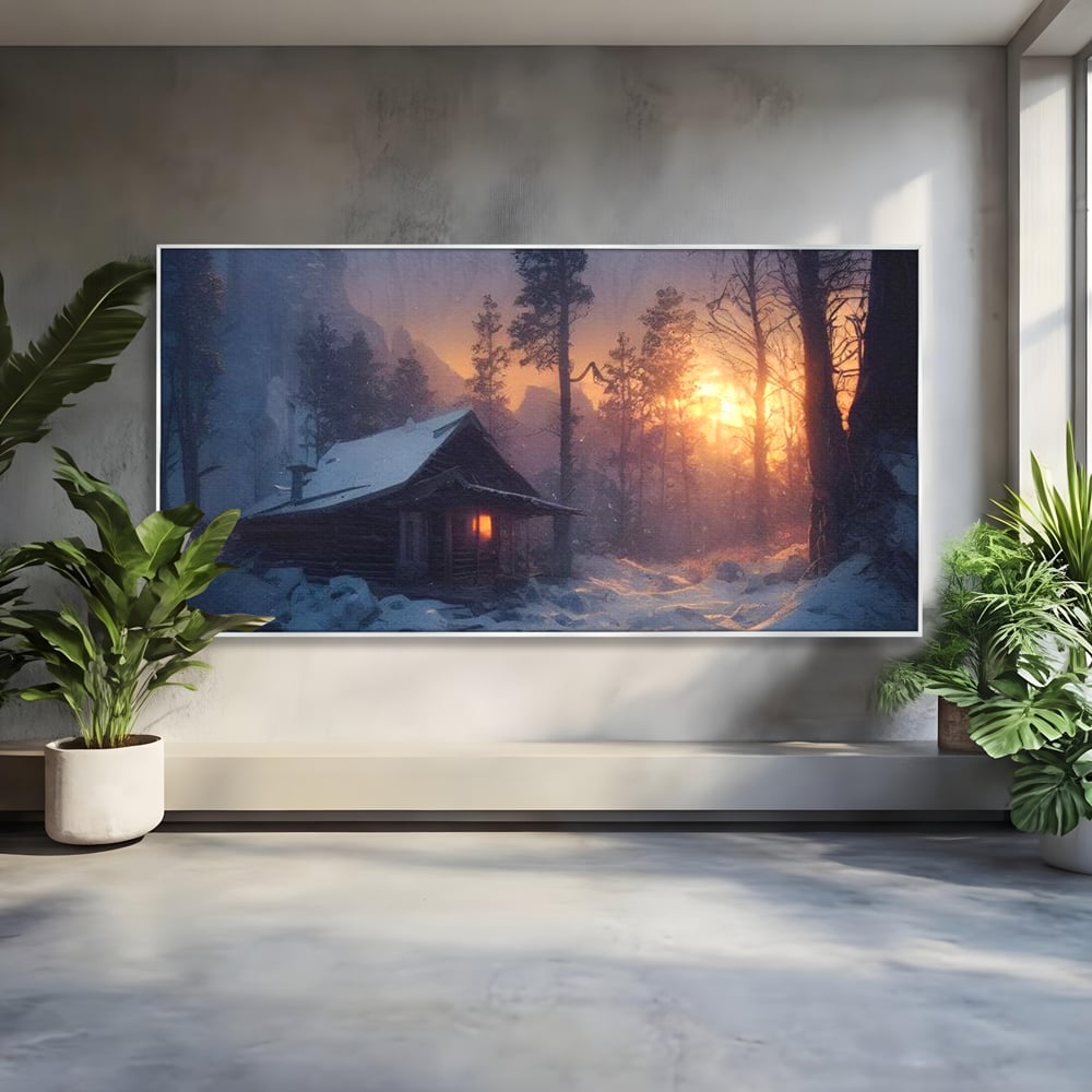 Tablou Canvas Premium LuxCanva® D1013, Cabana din Povesti , Cabana, Lemn, Apus, Mister, Magie, Living Room, Culori vibrante