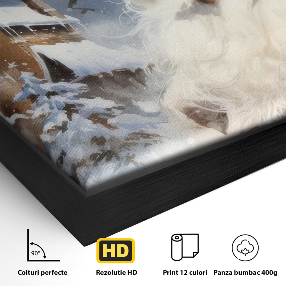 Tablou Canvas Premium LuxCanva® D1014, Lumea Magica a lui Mos Craciun ,  Cabana, Caciula, Mos, Magie, Living Room, Culori vibrante