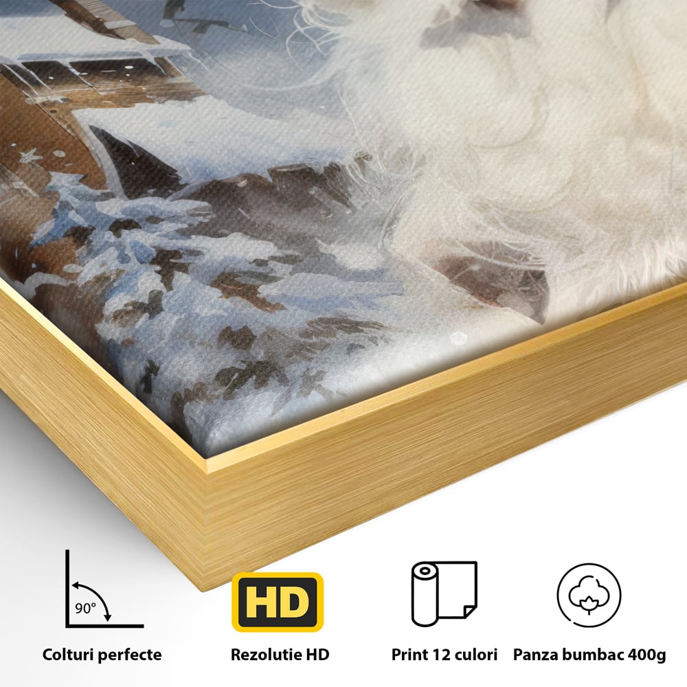 Tablou Canvas Premium LuxCanva® D1014, Lumea Magica a lui Mos Craciun ,  Cabana, Caciula, Mos, Magie, Living Room, Culori vibrante