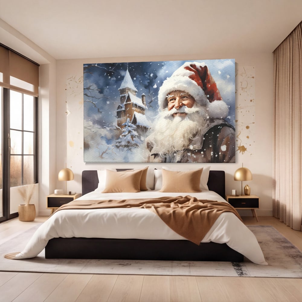 Tablou Canvas Premium LuxCanva® D1014, Lumea Magica a lui Mos Craciun ,  Cabana, Caciula, Mos, Magie, Living Room, Culori vibrante