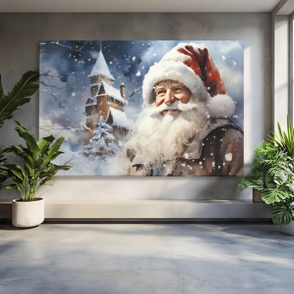 Tablou Canvas Premium LuxCanva® D1014, Lumea Magica a lui Mos Craciun ,  Cabana, Caciula, Mos, Magie, Living Room, Culori vibrante