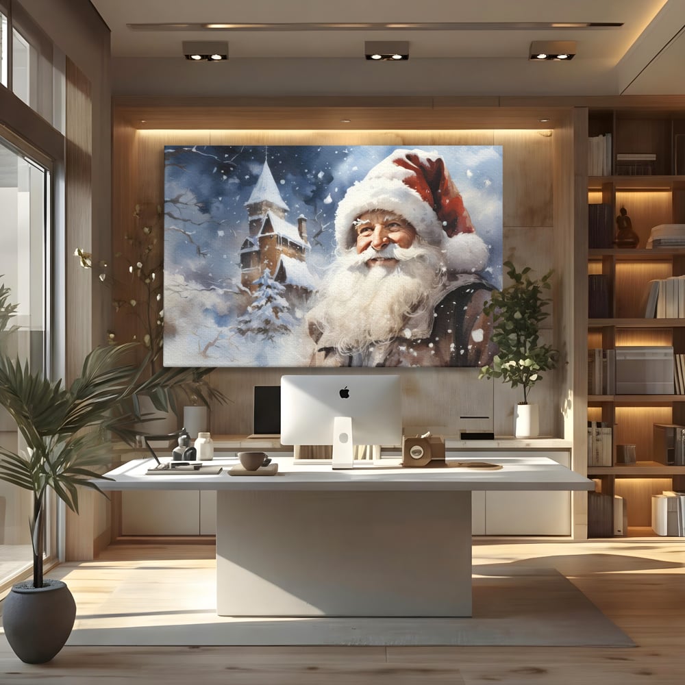 Tablou Canvas Premium LuxCanva® D1014, Lumea Magica a lui Mos Craciun ,  Cabana, Caciula, Mos, Magie, Living Room, Culori vibrante