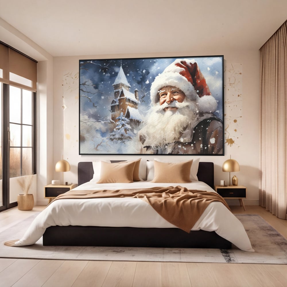 Tablou Canvas Premium LuxCanva® D1014, Lumea Magica a lui Mos Craciun ,  Cabana, Caciula, Mos, Magie, Living Room, Culori vibrante