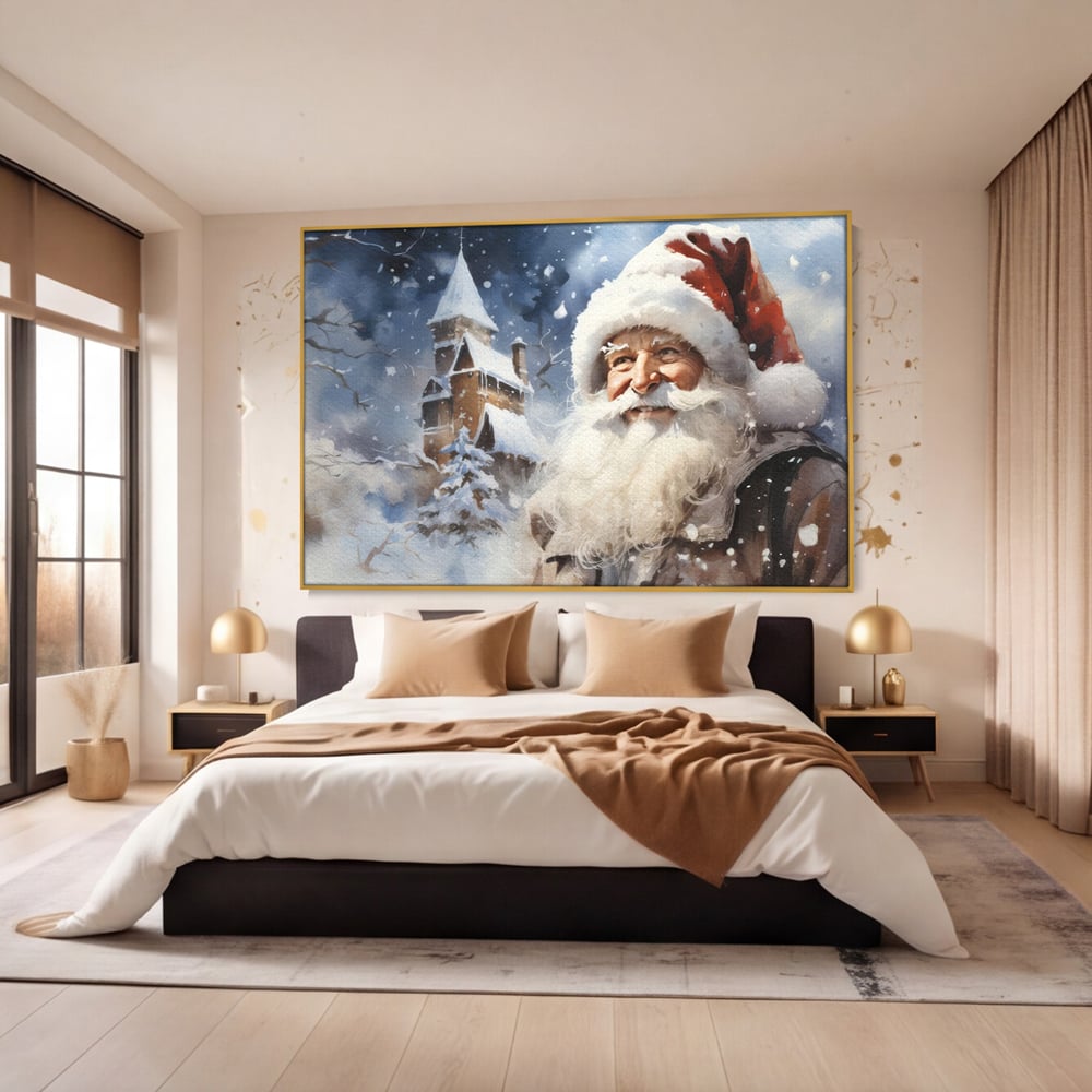 Tablou Canvas Premium LuxCanva® D1014, Lumea Magica a lui Mos Craciun ,  Cabana, Caciula, Mos, Magie, Living Room, Culori vibrante