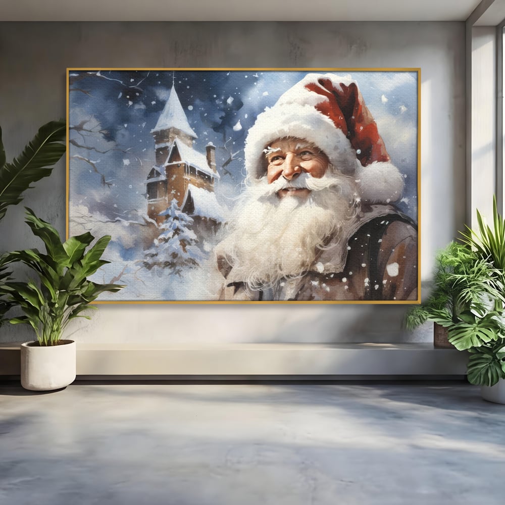 Tablou Canvas Premium LuxCanva® D1014, Lumea Magica a lui Mos Craciun ,  Cabana, Caciula, Mos, Magie, Living Room, Culori vibrante