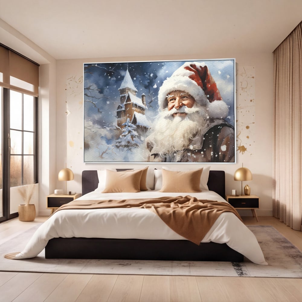 Tablou Canvas Premium LuxCanva® D1014, Lumea Magica a lui Mos Craciun ,  Cabana, Caciula, Mos, Magie, Living Room, Culori vibrante