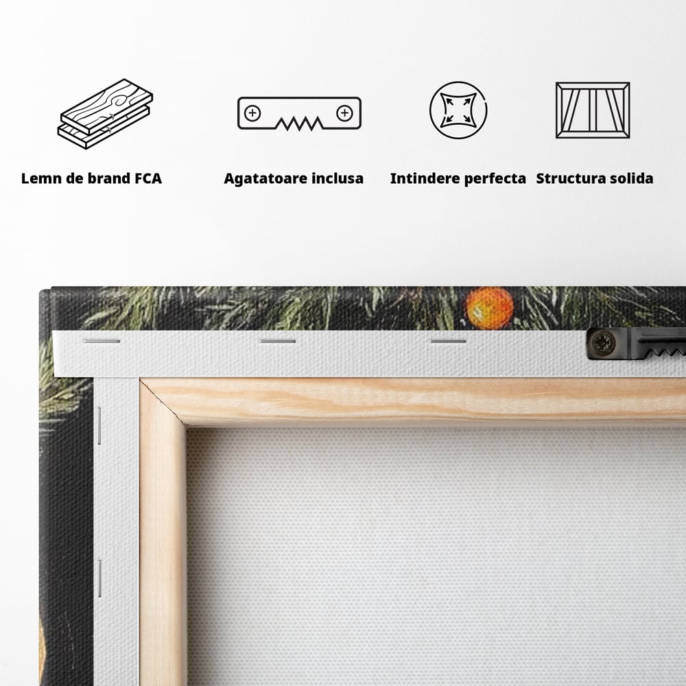 Tablou Canvas Premium LuxCanva® D1015, Ramuri Aromate de Brad , Ramuri, Brad, Portocale, Miros, Living Room, Culori vibrante