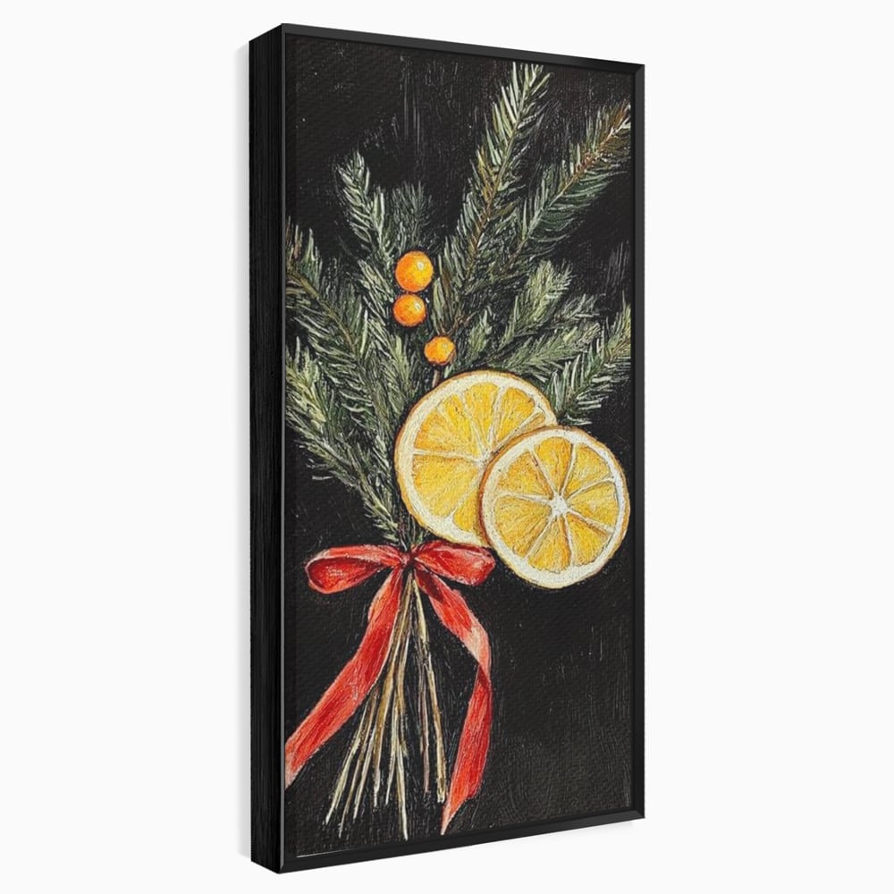 Tablou Canvas Premium LuxCanva® D1015, Ramuri Aromate de Brad , Ramuri, Brad, Portocale, Miros, Living Room, Culori vibrante