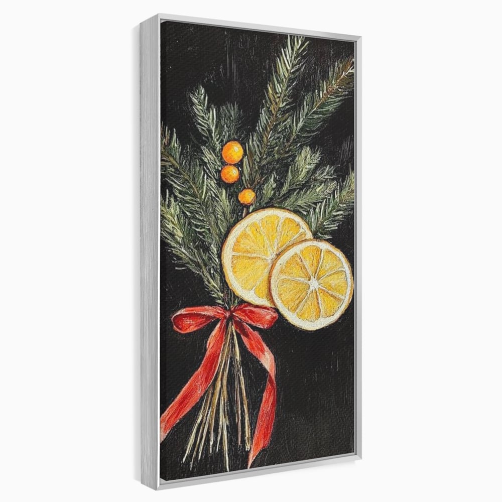 Tablou Canvas Premium LuxCanva® D1015, Ramuri Aromate de Brad , Ramuri, Brad, Portocale, Miros, Living Room, Culori vibrante
