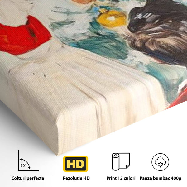 Tablou Canvas Premium LuxCanva® D1016, Fetita Impodobind Bradul , Ramuri, Brad, Impodobit, Familie, Globuri, Living Room, Culori vibrante