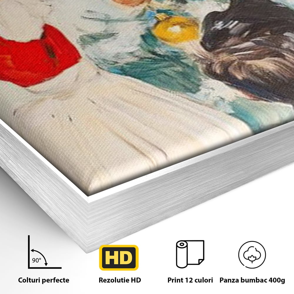 Tablou Canvas Premium LuxCanva® D1016, Fetita Impodobind Bradul , Ramuri, Brad, Impodobit, Familie, Globuri, Living Room, Culori vibrante