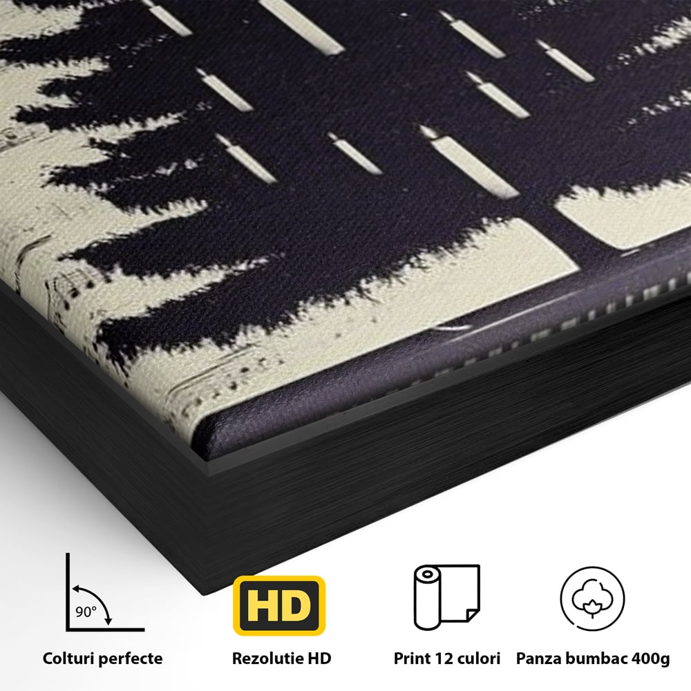 Tablou Canvas Premium LuxCanva® D1017, Bradul de pe Pian , Brad, Abstract, Negru, Pian, Clape, Living Room, Culori vibrante