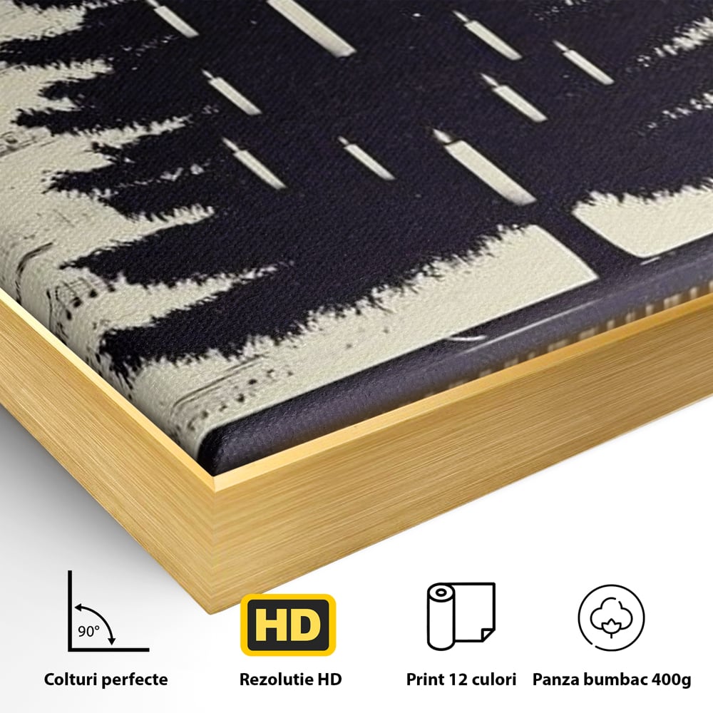 Tablou Canvas Premium LuxCanva® D1017, Bradul de pe Pian , Brad, Abstract, Negru, Pian, Clape, Living Room, Culori vibrante
