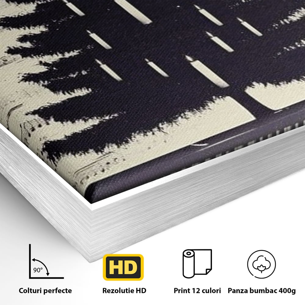 Tablou Canvas Premium LuxCanva® D1017, Bradul de pe Pian , Brad, Abstract, Negru, Pian, Clape, Living Room, Culori vibrante