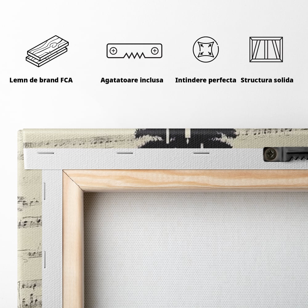 Tablou Canvas Premium LuxCanva® D1017, Bradul de pe Pian , Brad, Abstract, Negru, Pian, Clape, Living Room, Culori vibrante