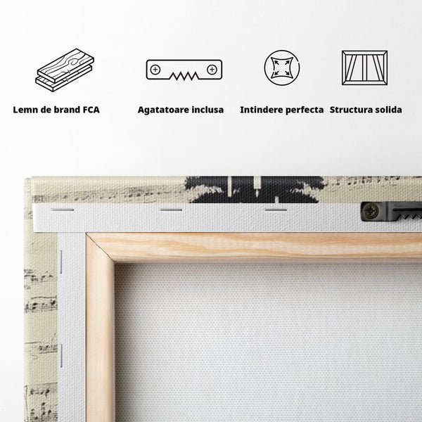 Tablou Canvas Premium LuxCanva® D1017, Bradul de pe Pian , Brad, Abstract, Negru, Pian, Clape, Living Room, Culori vibrante