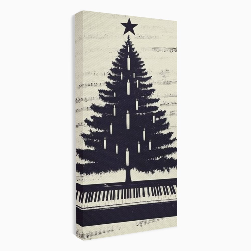 Tablou Canvas Premium LuxCanva® D1017, Bradul de pe Pian , Brad, Abstract, Negru, Pian, Clape, Living Room, Culori vibrante