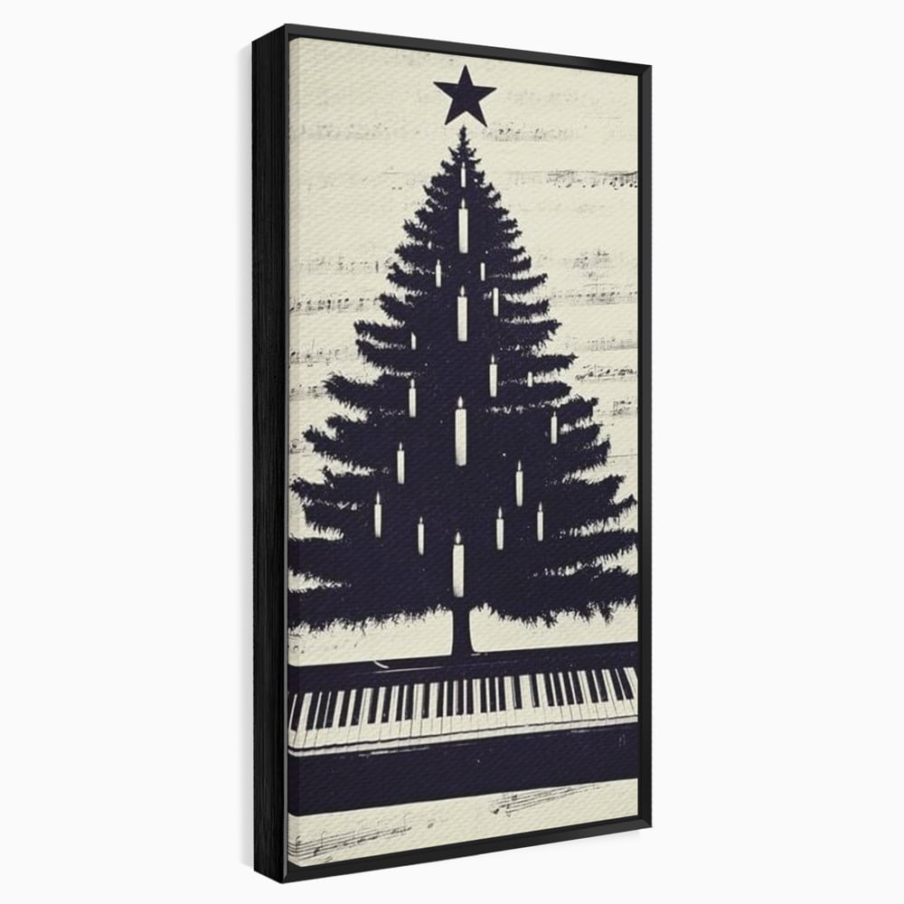 Tablou Canvas Premium LuxCanva® D1017, Bradul de pe Pian , Brad, Abstract, Negru, Pian, Clape, Living Room, Culori vibrante