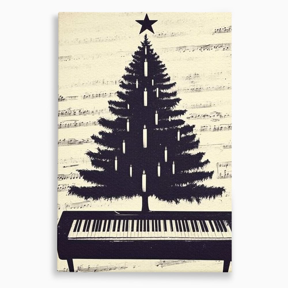 Tablou Canvas Premium LuxCanva® D1017, Bradul de pe Pian , Brad, Abstract, Negru, Pian, Clape, Living Room, Culori vibrante