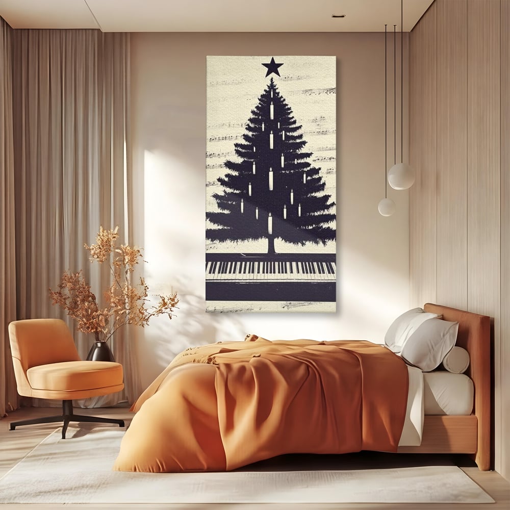 Tablou Canvas Premium LuxCanva® D1017, Bradul de pe Pian , Brad, Abstract, Negru, Pian, Clape, Living Room, Culori vibrante