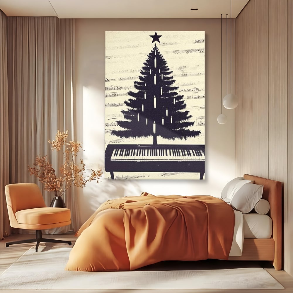 Tablou Canvas Premium LuxCanva® D1017, Bradul de pe Pian , Brad, Abstract, Negru, Pian, Clape, Living Room, Culori vibrante